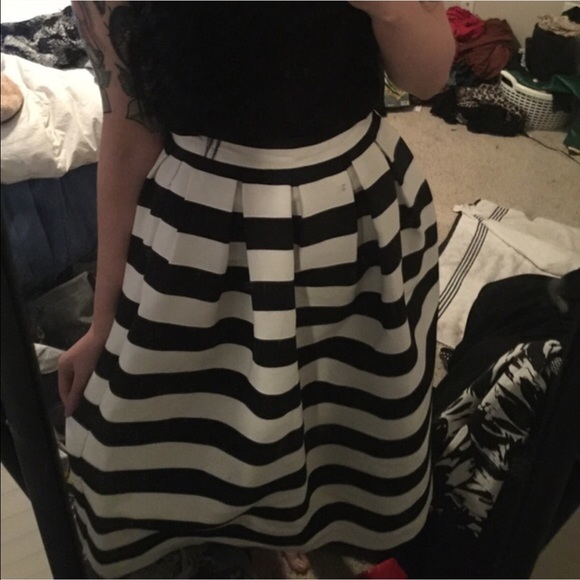 Black and white striped midi skirt
