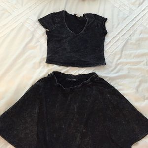 Milky Way Skirt Crop Set Black Acid Wash