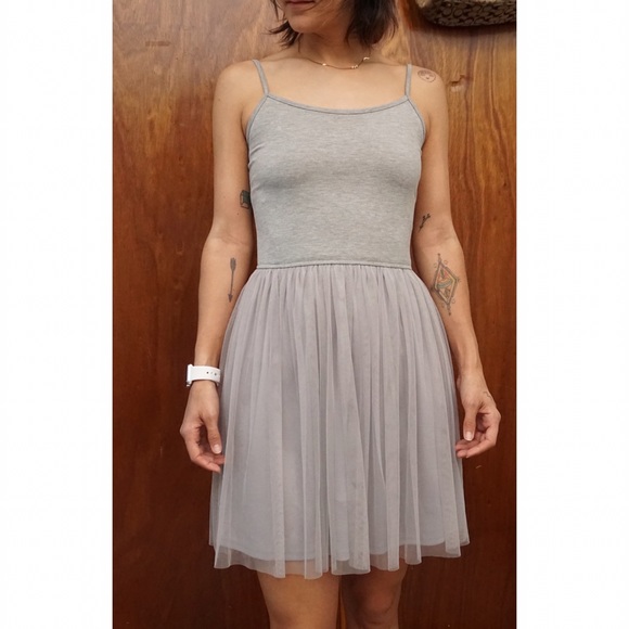 Simple Grey Spaghetti Strap Tutu Dress