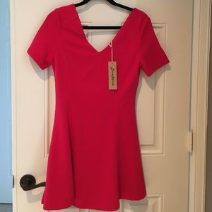 Red/coral deep V neck skater dress