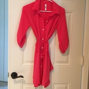 Coral shirt dress