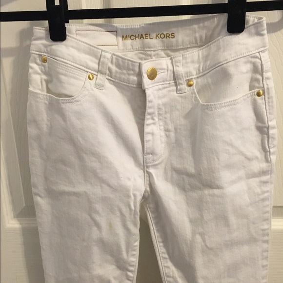 Michael Kors White Skinny Jeans with Gold Hardware