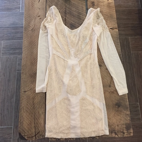 Nasty Gal beige beaded dress