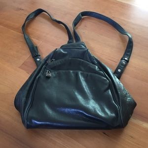 Perlina original black mini leather backpack.