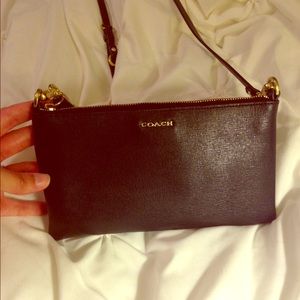 COACH black saffiano Crossbody! Soft gold accents.