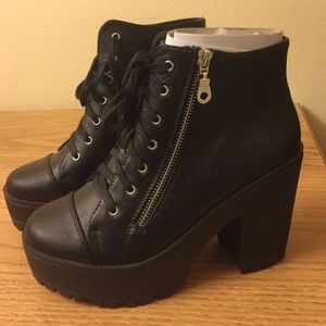 Chunky lace-up heel booties