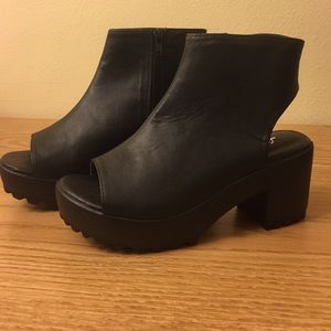 black booties with cutout toe and heel