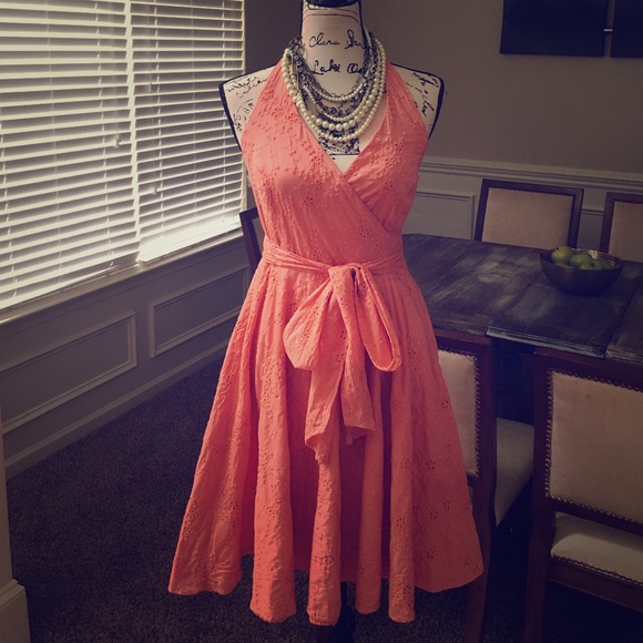 Peach Halter Wrap Around Summer Dress