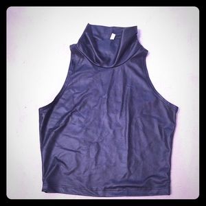 Black Faux leather crop top halter