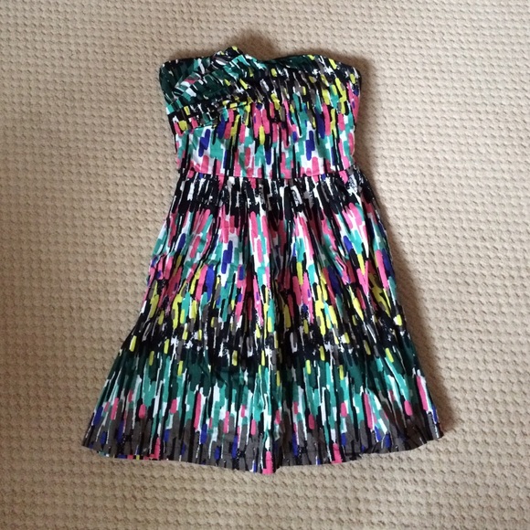 Multi colored strapless Johnny Martin dress
