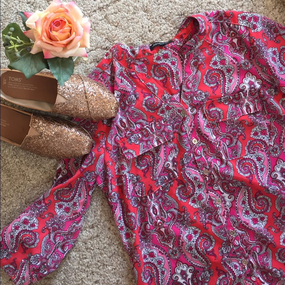 BOGO • Pink & Red Paisley Top - Size S