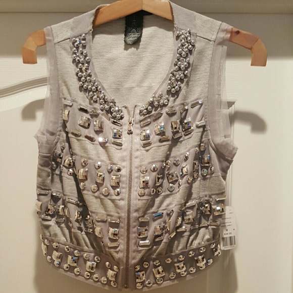 Gray bling vest beaded