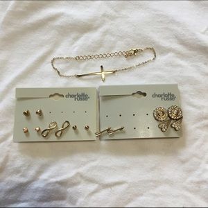 Gold plated earrings and cross bracelet