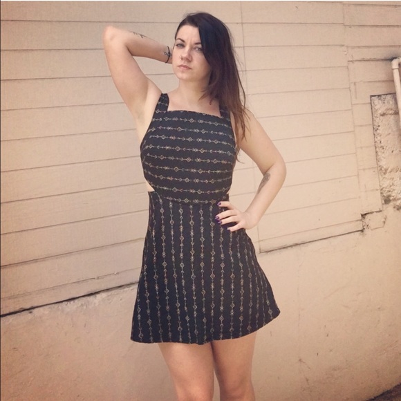 Ecote black and gold arrow boho cutout dress