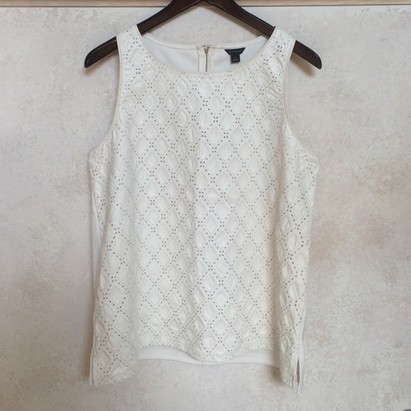 Cream tank with delicate cut out vegan leather