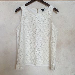 Cream tank with delicate cut out vegan leather