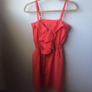Coral zipper dress with ruffle