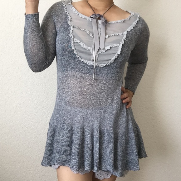 Free People Tops - Free people knit bib tunic ruffle skirt top