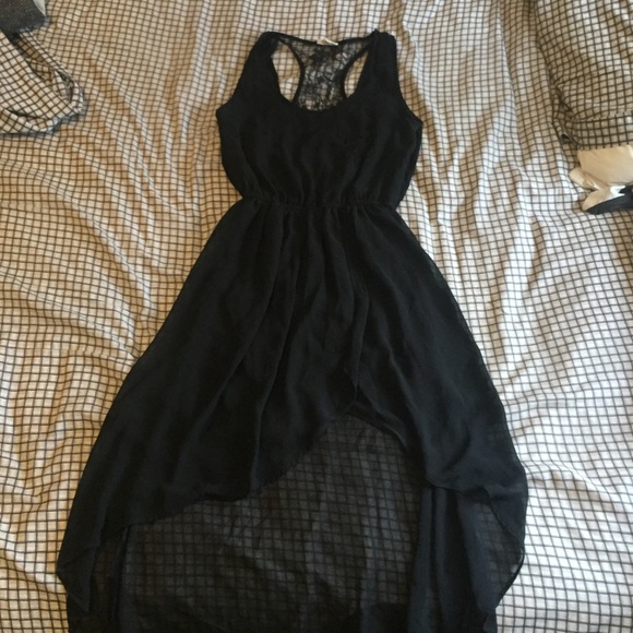 Black lightweight high low dress w/lace racerback
