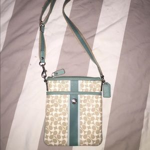 Blue and cream authentic Coach cross body purse