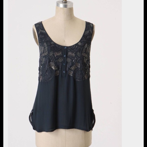Navy silk sequin tank top