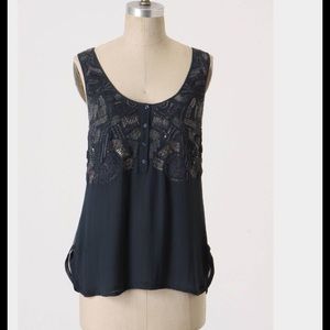 Navy silk sequin tank top