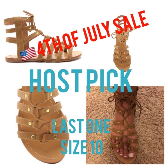 Qupid Shoes - GLADIATOR OR LACE UP TAN SANDALS WITH SIDE ZIPPER