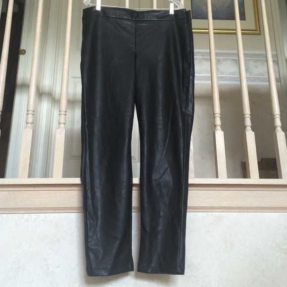 Black stretch vegan leather skinny ankle pants