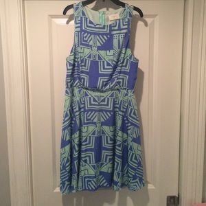 Blue and green geometric dress