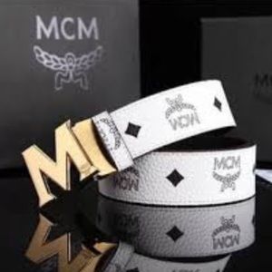 white mcm belt gold buckle