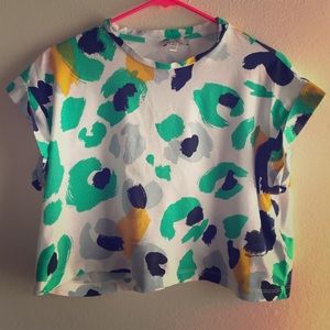 ZARA Teal Paint Splat Top
