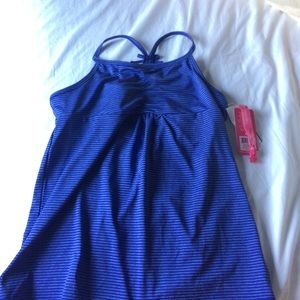 Blue stripe workout tank top w/ built in bra
