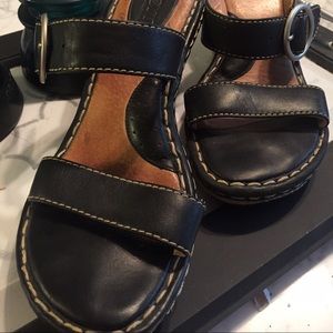 BORN Black Wedge Sandals, Sz 8