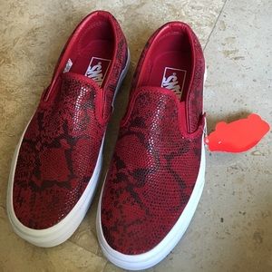 Red snake skin slip-on vans