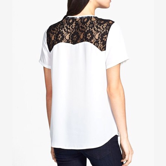 🆕 White black lace zip chiffon blouse tee t-shirt - Picture 3 of 4
