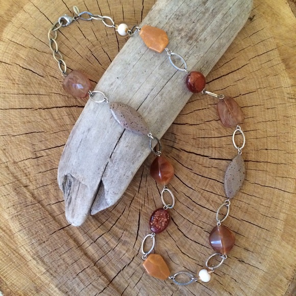 Chico's Rustic Antiqued Brownstone Necklace