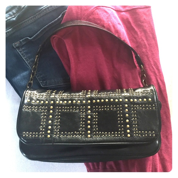 FINAL SALE | Black shoulder bag with brass details