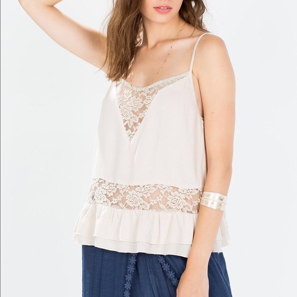 Lace bohemian cream beige tank top small XS