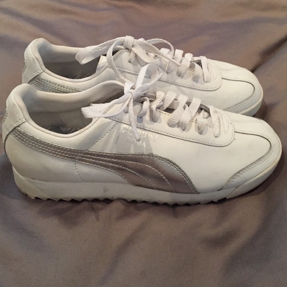 White and silver puma sneakers