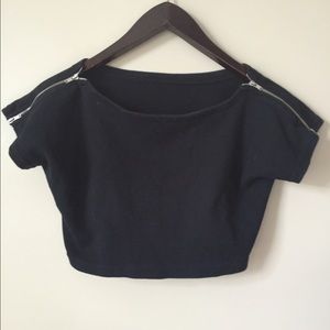 American Apparel Crop Top Interlock Zip Shoulders
