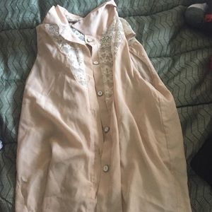 Beige and white lace tank top