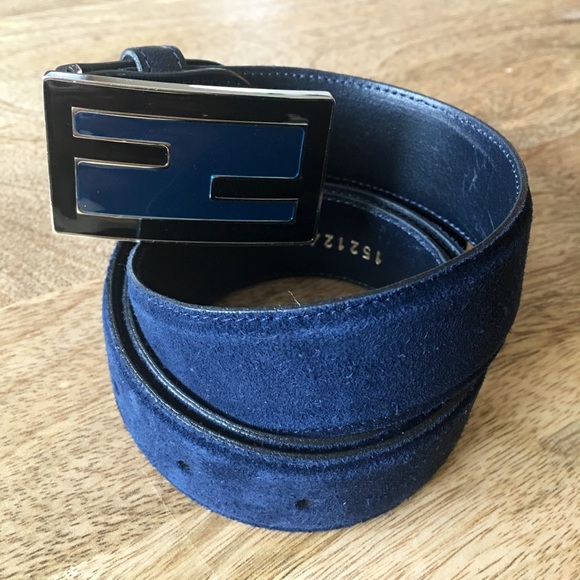 Fendi Suede Logo Waist Belt in Navy/Black