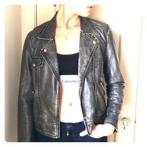 Andrew Charles gray faux leather jacket size M