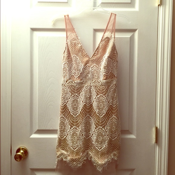 Modern Vintage sheer nude white lace dress