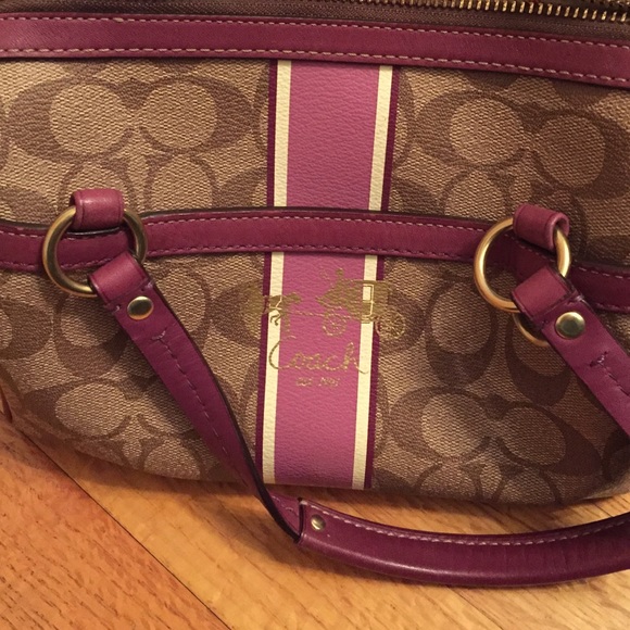 Purple and brown small coach bag