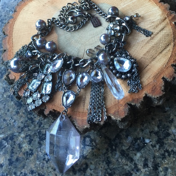 Black silver chunky necklace 16" with extender