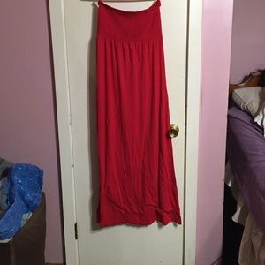Red strapless dress