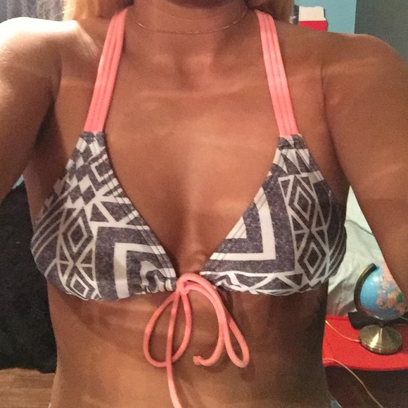 Coral and white tie in front bikini top