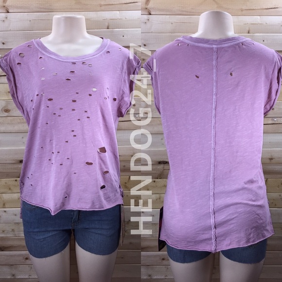 FREE PEOPLE SHREDDED DESTROYED MUSCLE TEE LAVENDER - Picture 2 of 4