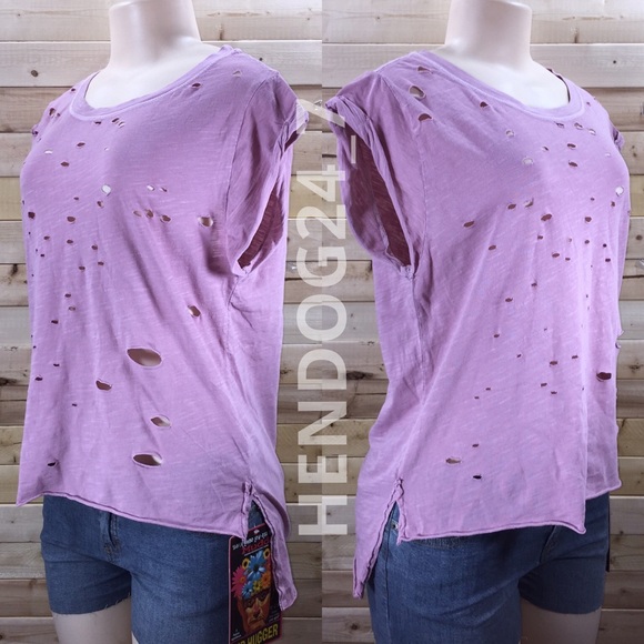 FREE PEOPLE SHREDDED DESTROYED MUSCLE TEE LAVENDER - Picture 3 of 4